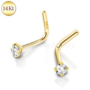Product 14Kt Yellow Gold Prong Set Clear CZ L Bend Nose Ring