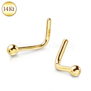 Product 14Kt. Yellow Gold L Bend Nose Ring with a Ball