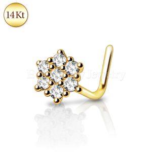 Product 14Kt Yellow Gold Clear CZ Flower L Bend Nose Ring