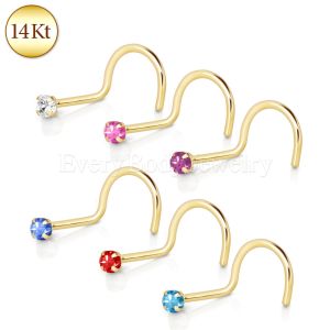 Product 14Kt Yellow Gold Screw Nose Ring with Prong Setting Gem