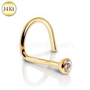 Product 14Kt Yellow Gold Screw Nose Ring with Press Fit CZ
