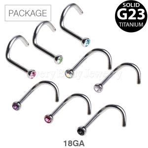 Product 80pc Package of 18GA Titanium Screw Nose Ring with Gem Ball in Assorted Colors