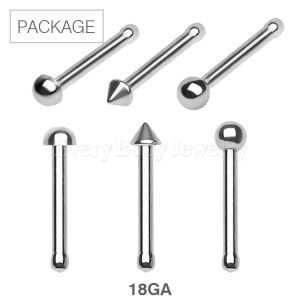 Product 30pc Package of 316L Stainless Steel Stud Nose Ring in Assorted Styles - 18GA