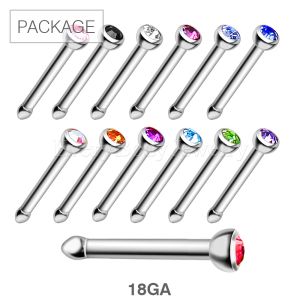 Product 130pc Package of 316L Stainless Steel Stud Nose Ring with Press Fit CZ in Assorted Colors - 18GA