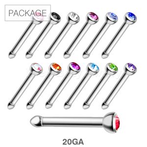 Product 130pc Package of 316L Stainless Steel Stud Nose Ring with Press Fit CZ in Assorted Colors - 20GA