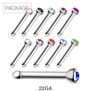 Product 110pc Package of 316L Stainless Steel Stud Nose Ring with Press Fit CZ in Assorted Colors - 22GA