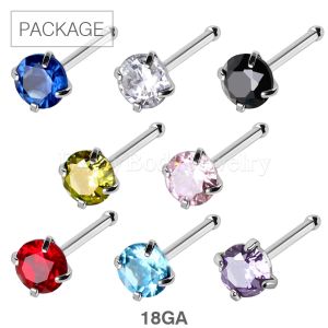 Product 80pc Package of 316L Surgical Steel Bone Nose Ring with Prong Set Gem in Assorted Colors - 18GA
