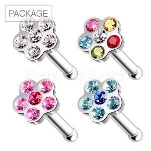 Product 40pc Package of 316L Surgical Steel Bone Nose Ring with Multi Gem Flower Top in Assorted Colors