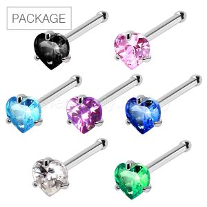 Product 70pc Package of Prong Set Heart CZ Nose Bone in Assorted Colors