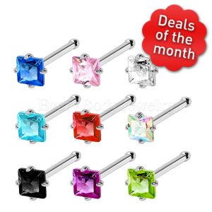 Product 316L Surgical Steel Prong Set Square CZ Nose Stud