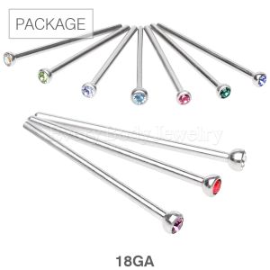 Product 100pc Package of 316L Surgical Steel 18 GA Fish Tail Nose Ring with Press Fit CZ in Assorted Colors