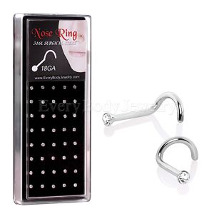 Product 40pcs 316L Surgical Steel Press Fit Clear CZ Nose Screw Package in Acrylic Display 