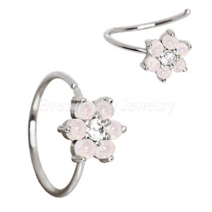 Product 316L Stainless Steel Synthetic Opal Flower Nose Hoop / Cartilage Earring