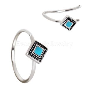Product 316L Stainless Steel Rhombus Cut Turquoise Nose Hoop / Cartilage Earring