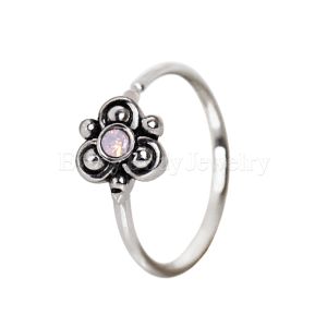 Product 316L Stainless Steel Pink Ornate Flower Nose Hoop / Cartilage Earring