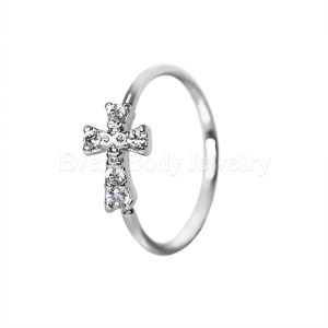Product 316L Stainless Steel Jeweled Cross Cartilage Earring / Nose Hoop Ring
