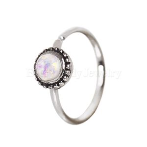 Product 316L Stainless Steel White Synthetic Opal Ornate Cartilage Hoop Earring