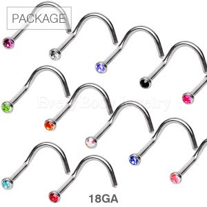 Product 120pc Package of 18GA 316L Screw Nose Ring with Press Fit Gem in Assorted Colors