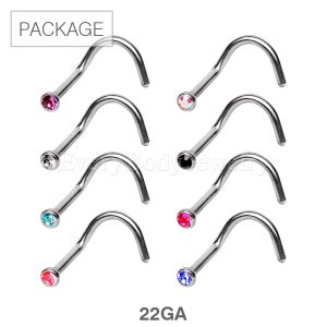 Product 80pc Package of 22GA 316L Screw Nose Ring with Press Fit Gem in Assorted Colors