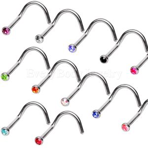 Product 18&20GA 316L Screw Nose Ring with One Press Fitted Gem