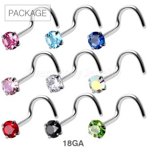 Product 90pc Package of 316L Nose Screw with Prong Set Gem in Assorted Colors