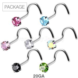Product 70pc Package of 316L Nose Screw with Prong Set Gem in Assorted Colors