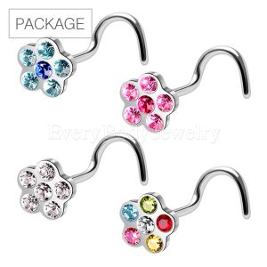 Product 40pc Package of 316L Nose Screw with Multi Gem Flower Top in Assorted Colors