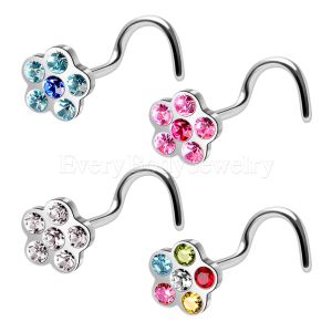 Product 316L Surgical Steel Screw Nose Ring with Multi Gem Flower Top