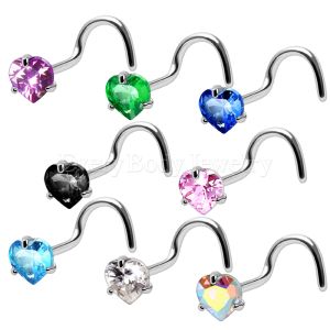 Product 316L Surgical Steel Prong Set Heart CZ Screw Nose Ring