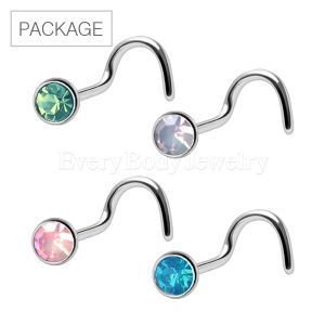 Product 40pc Package of 316L Stainless Steel Synthetic Opal Screw Nose Ring in Assorted Colors