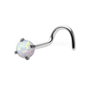 Product 316L Stainless Steel Prong Set White Synthetic Opal Nose Screw