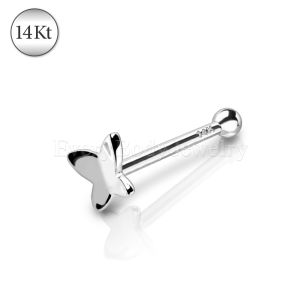 Product 14Kt White Gold Stud Nose Ring with a Butterfly