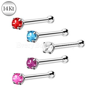 Product 14Kt  White Gold Stud Nose Ring with Prong Setting Gem