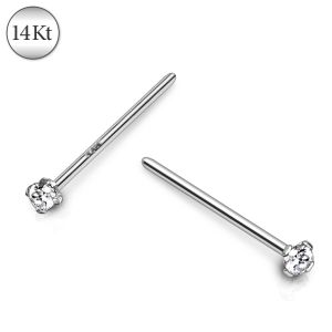 Product 14Kt White Gold Prong Set Clear CZ Fishtail Nose Ring