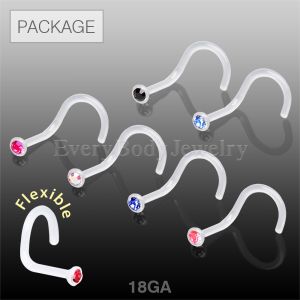 Product 70pc Package of PTFE 18GA Nose Screw with Press Fit CZ in Assorted Colors