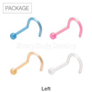 Product 40pc Package of Flexible Polypropylene Metallic Color Screw Nose Ring in Assorted Colors - Left