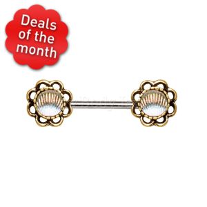 Product Antique Gold Plated Seashell Flower Nipple Bar