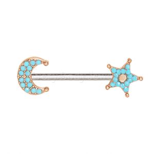 Product Rose Gold Plated Turquoise Bead Moon & Star Nipple Bar