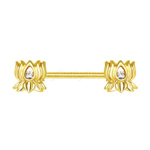 Product Gold Plated Jeweled Lotus Flower Nipple Bar
