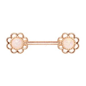 Product Rose Gold Plated Synthetic Opal Flower Nipple Bar