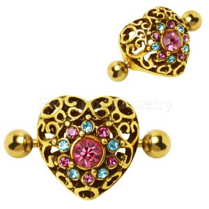 Product Antique Gold Plated Dazzling Heart Dome Shape Nipple Shield