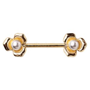 Product Gold Plated Pearl Accented Flower Nipple Bar