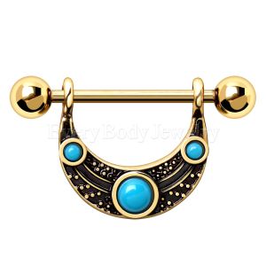 Product Gold Plated Turquoise Shield Nipple Ring