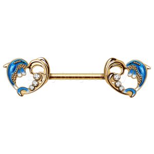 Product Gold Plated Heart Dolphin Wave Nipple Bar