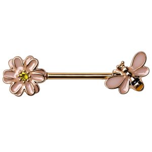 Product Gold Plated Pink Bee and Flower Nipple Bar