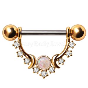 Product Gold Plated Multi Jeweled Moon and Stars Nipple Shield