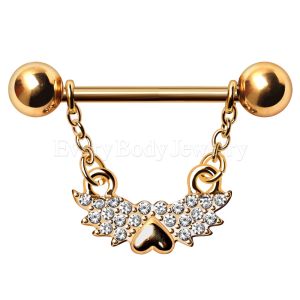 Product Gold Plated Jeweled Winged Heart Nipple Ring