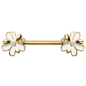 Product Gold Plated Jeweled White Flower Nipple Bar