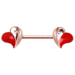Product Rose Gold Plated Red Floating Heart Nipple Bar