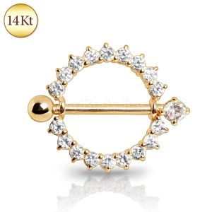 Product 14Kt Yellow Gold Nipple Ring with Round CZ